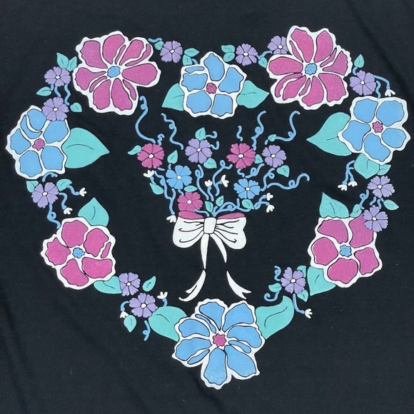 Vintage NiteWear Sleep Tee One‎ Size Puffy Paint Heart 80s 90s Gown Shirt Black - Picture 3 of 11